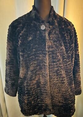Vintage Alfred Dunner Faux Fur Black Coat Petite Medium